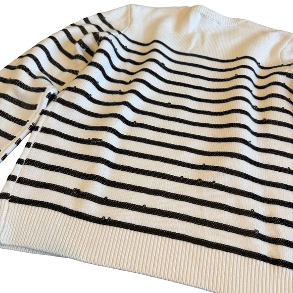 Maje Mystrip Sequined Striped Sweater Ecru Black Wool Blend Size 1 Small Women's - Picture 14 of 15